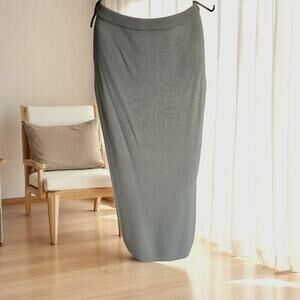 Eileen Fisher Sage Grey Wool Knit Maxi Skirt - Timeless Minimalist Luxury